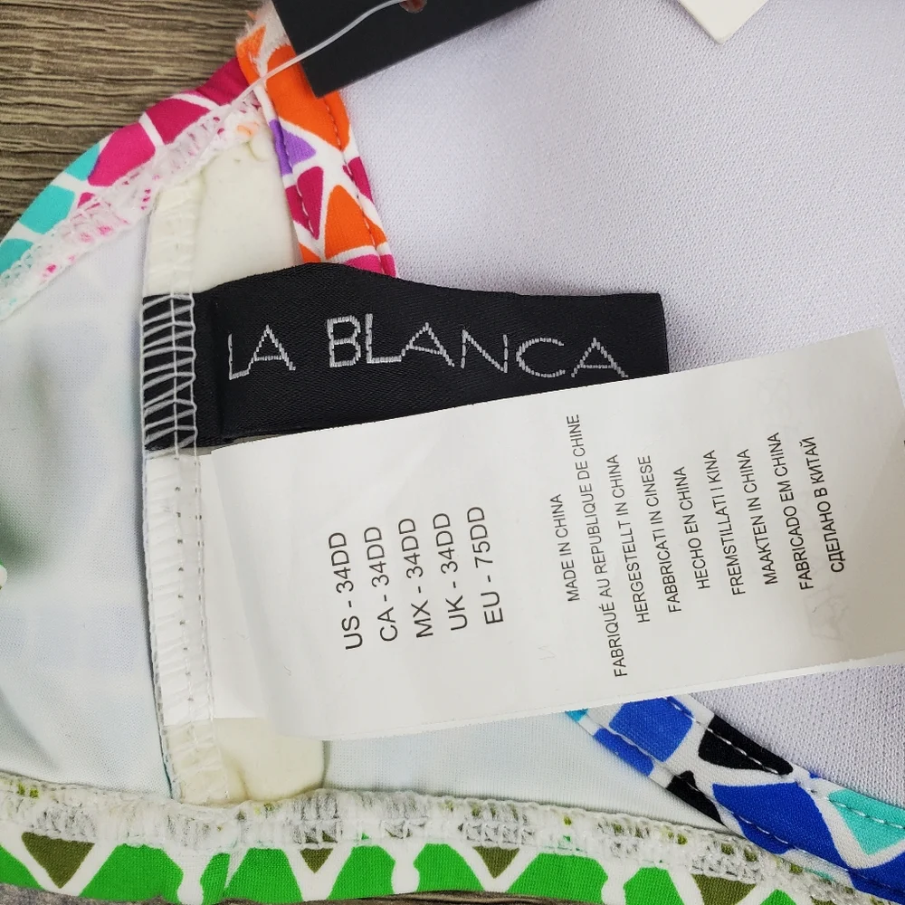 LA BLANCA Bikini Top 34DD NWT Underwire Swim Bra Multicolor Mosaic